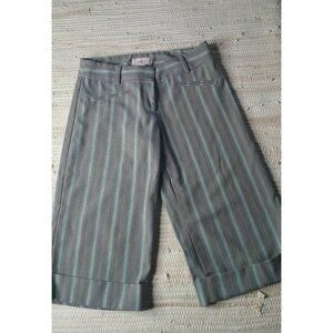 Candies Ladies Young Size 3 Cuffed Capri Shorts - Turquoise & Gray Striped